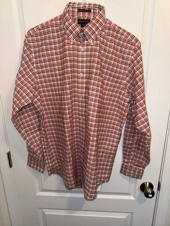 Lands' End Men’s Red and Blue Plaid Button-Down Oxford Shirt - 100% Cotton - Picture 8 of 8
